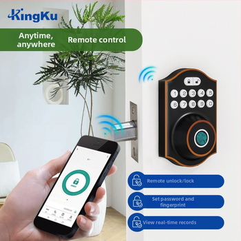 Умна брава за дървена спалня врата с пръстов отпечатък и парола, модел D6/D7, капацитет пръстови отпечатъци 100, време на сканиране 0.05 s, работна температура -25 до 45°C, захранване с 4 AA батерии