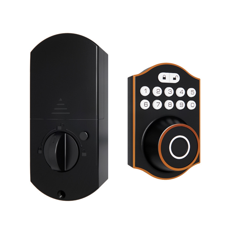 Умна брава за дървена спалня врата с пръстов отпечатък и парола, модел D6/D7, капацитет пръстови отпечатъци 100, време на сканиране 0.05 s, работна температура -25 до 45°C, захранване с 4 AA батерии