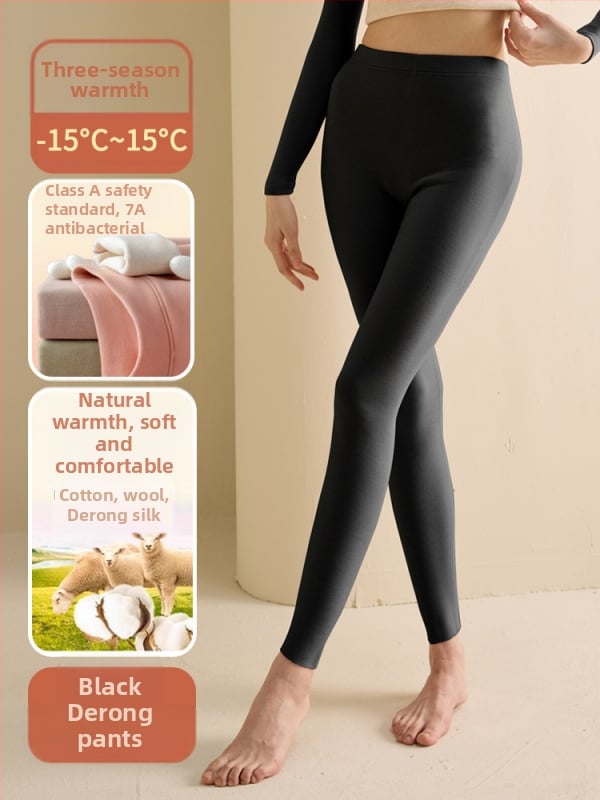 Set de lenjerie termică pentru femei din fibră de poliester, guler semi-turtleneck, strat dublu, țesătură groasă 251-300 g/m², căptușeală velur