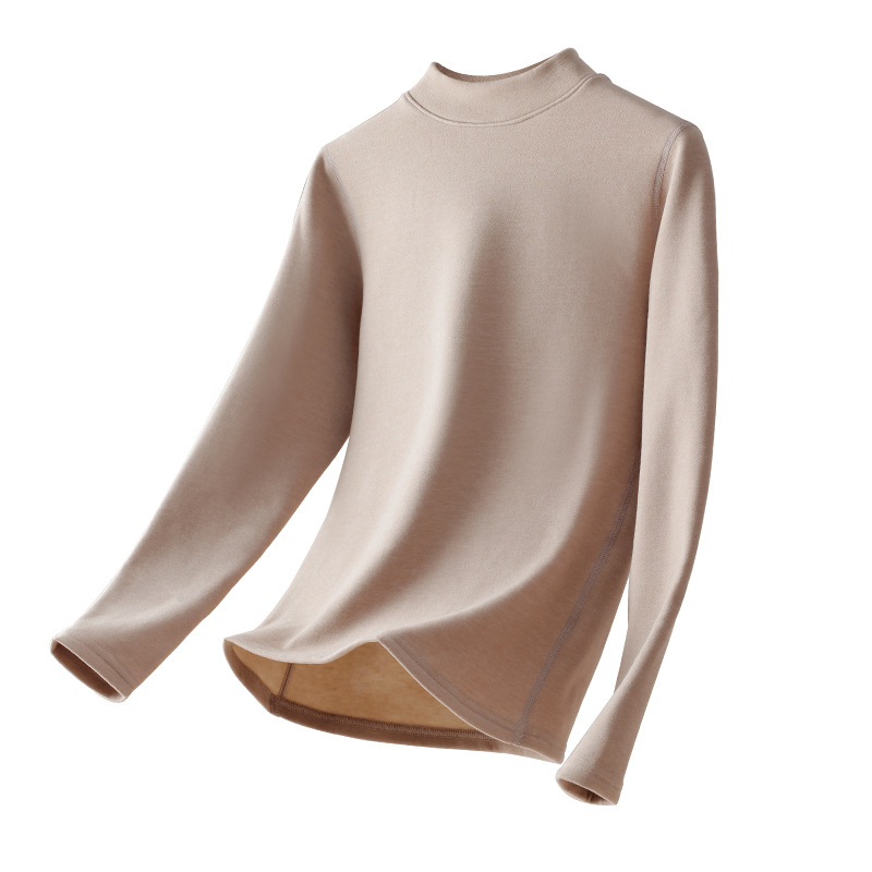 Set de lenjerie termică pentru femei din fibră de poliester, guler semi-turtleneck, strat dublu, țesătură groasă 251-300 g/m², căptușeală velur