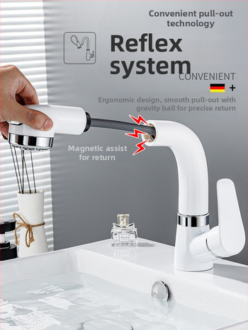 Meďový výsuvný kohútik na umývadlo, model JY-8057, otočný, keramická kartuš, zvislá inštalácia