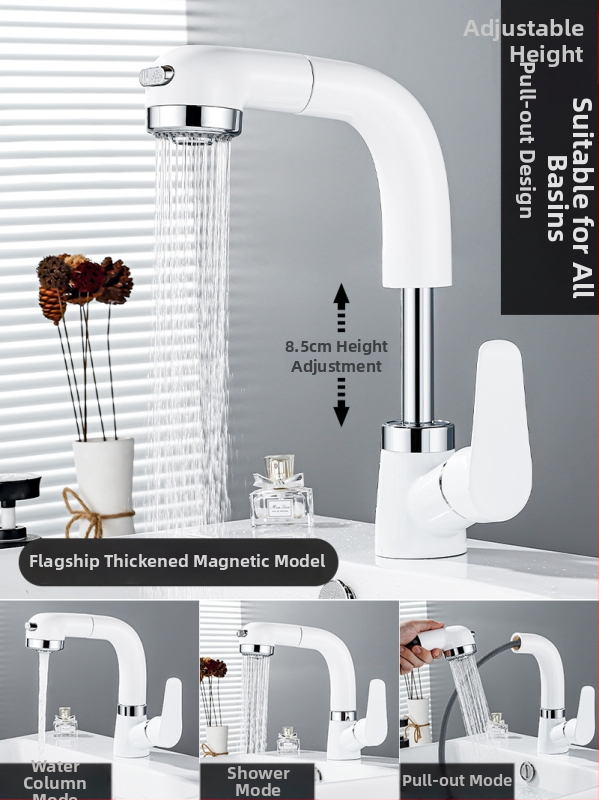 Meďový výsuvný kohútik na umývadlo, model JY-8057, otočný, keramická kartuš, zvislá inštalácia