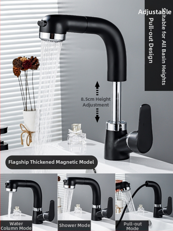 Meďový výsuvný kohútik na umývadlo, model JY-8057, otočný, keramická kartuš, zvislá inštalácia