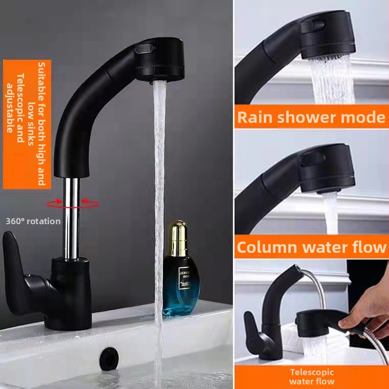 Meďový výsuvný kohútik na umývadlo, model JY-8057, otočný, keramická kartuš, zvislá inštalácia