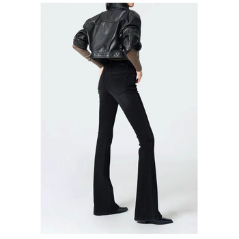 Blugi talie înaltă, căptușeală din fleece, denim cu elasticitate în patru direcții, bootcut pentru toamnă și iarnă