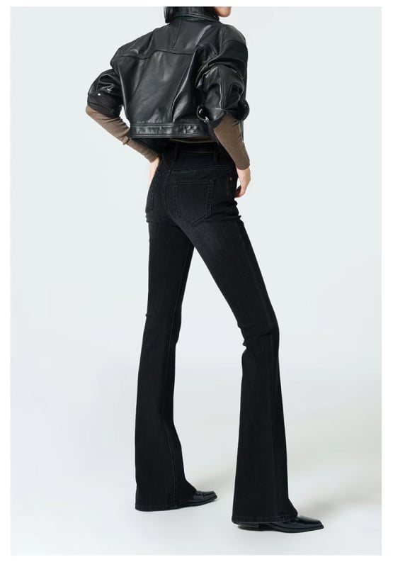 Blugi talie înaltă, căptușeală din fleece, denim cu elasticitate în patru direcții, bootcut pentru toamnă și iarnă