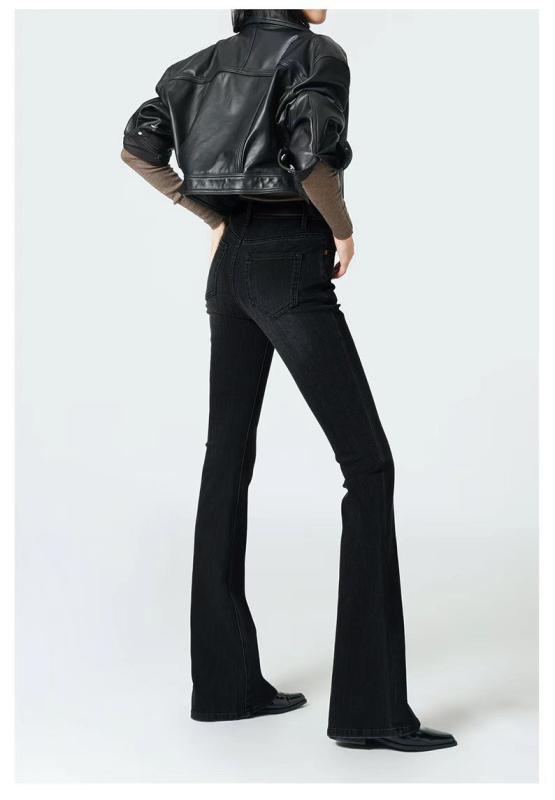 Blugi talie înaltă, căptușeală din fleece, denim cu elasticitate în patru direcții, bootcut pentru toamnă și iarnă