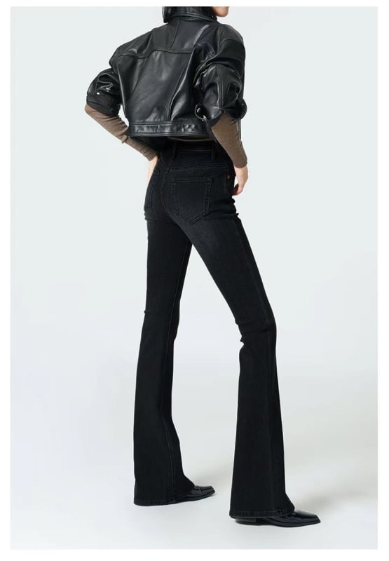 Blugi talie înaltă, căptușeală din fleece, denim cu elasticitate în patru direcții, bootcut pentru toamnă și iarnă