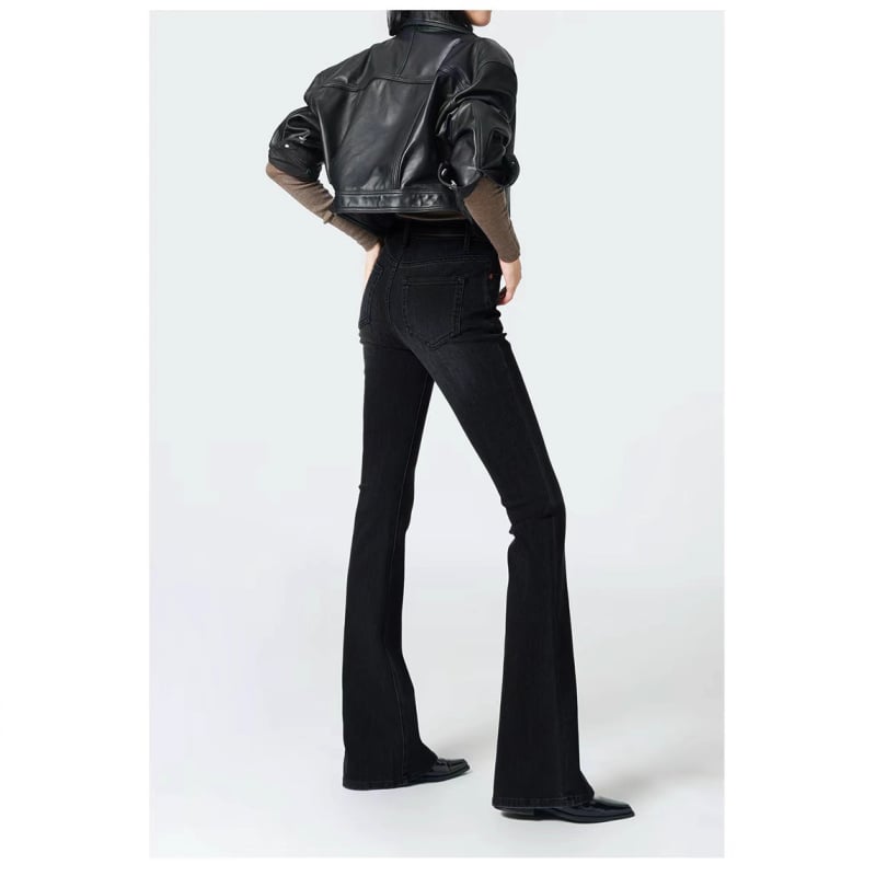 Blugi talie înaltă, căptușeală din fleece, denim cu elasticitate în patru direcții, bootcut pentru toamnă și iarnă