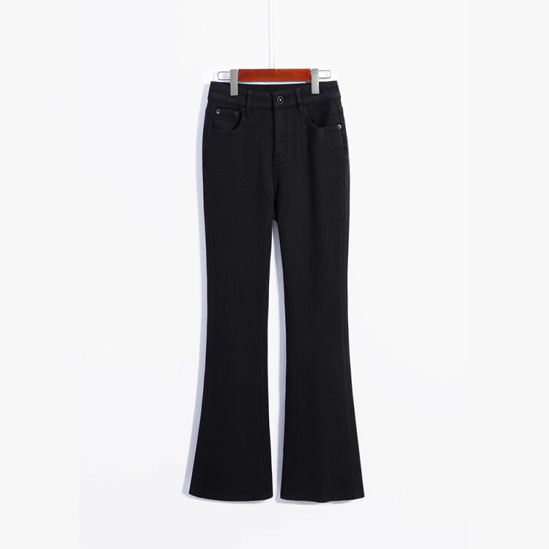 Blugi talie înaltă, căptușeală din fleece, denim cu elasticitate în patru direcții, bootcut pentru toamnă și iarnă