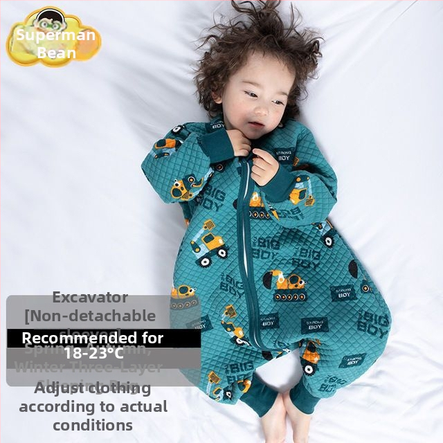 Sac de dormit pentru copii cu picioare separate și cuvertură anti-kick, pentru toate anotimpurile, exterior din bumbac 100%, umplutură poliester