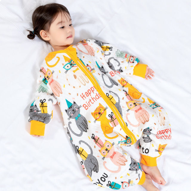Sac de dormit pentru copii cu picioare separate și cuvertură anti-kick, pentru toate anotimpurile, exterior din bumbac 100%, umplutură poliester