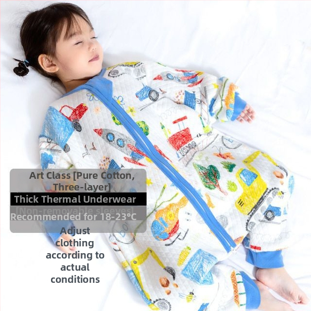 Sac de dormit pentru copii cu picioare separate și cuvertură anti-kick, pentru toate anotimpurile, exterior din bumbac 100%, umplutură poliester