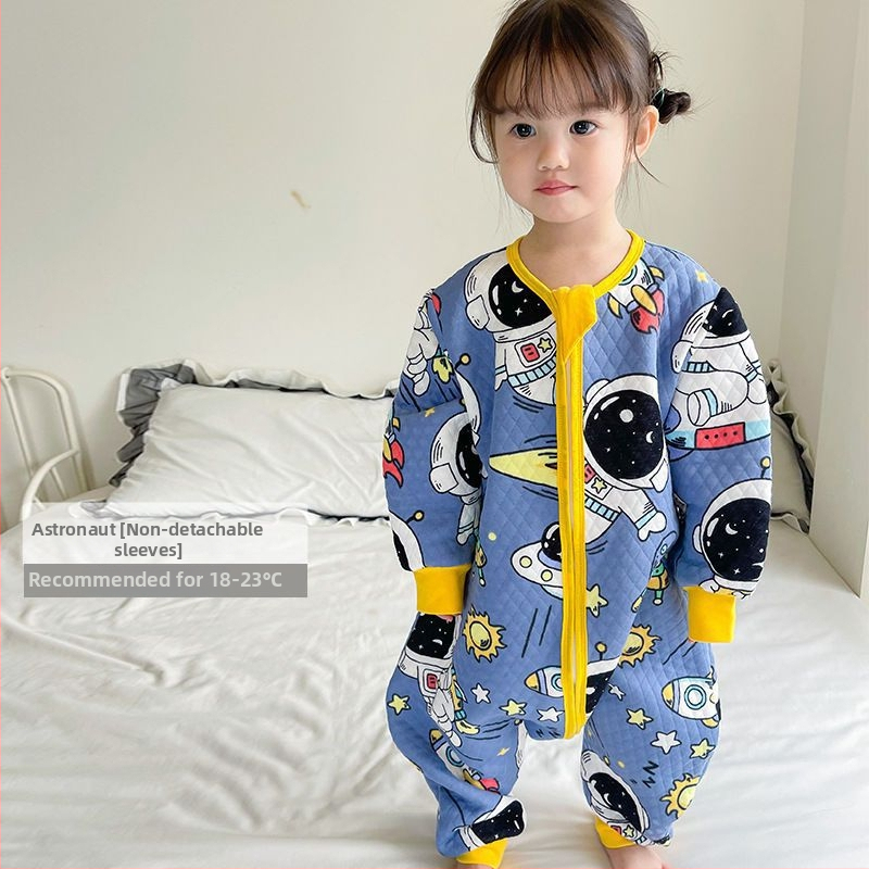 Sac de dormit pentru copii cu picioare separate și cuvertură anti-kick, pentru toate anotimpurile, exterior din bumbac 100%, umplutură poliester