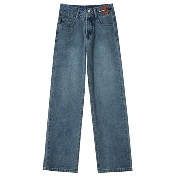 Jeansi de damă cu căptușeală fleece, croială dreaptă, talie înaltă, denim din bumbac, toamnă 2025