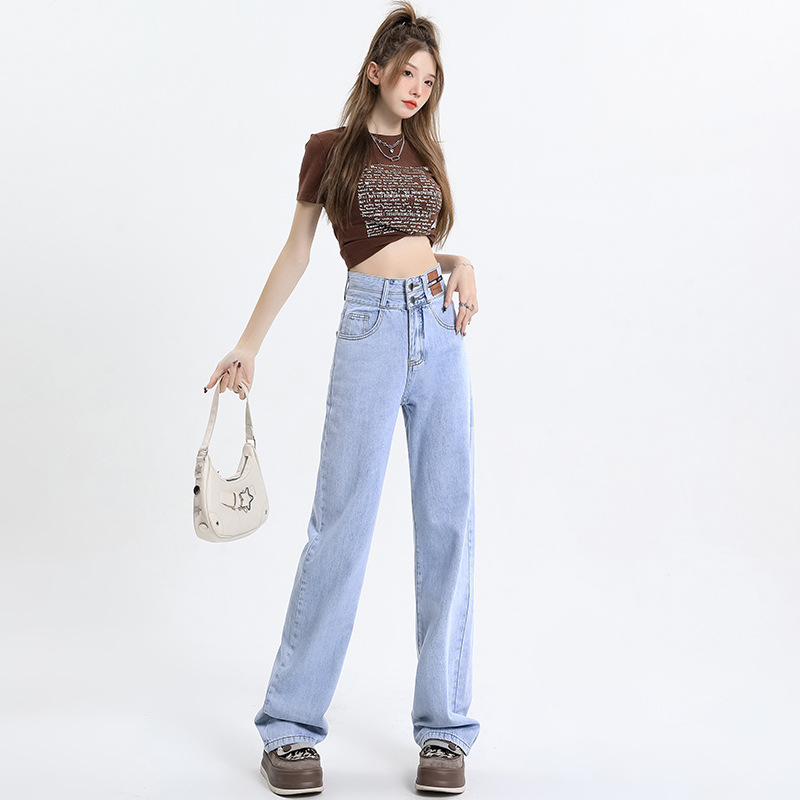 Jeansi de damă cu căptușeală fleece, croială dreaptă, talie înaltă, denim din bumbac, toamnă 2025