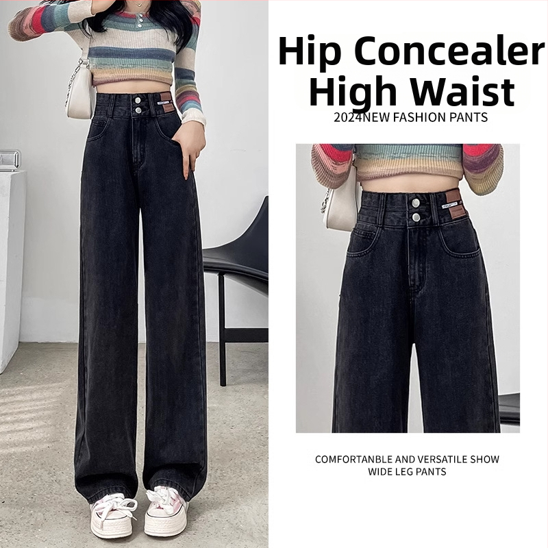 Jeansi de damă cu căptușeală fleece, croială dreaptă, talie înaltă, denim din bumbac, toamnă 2025