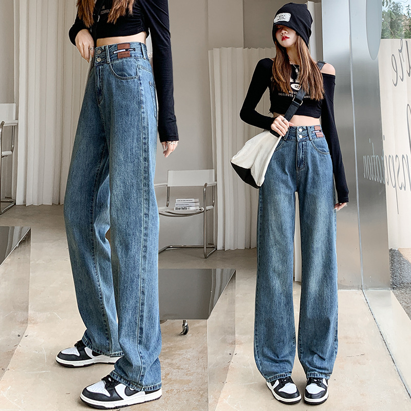 Jeansi de damă cu căptușeală fleece, croială dreaptă, talie înaltă, denim din bumbac, toamnă 2025