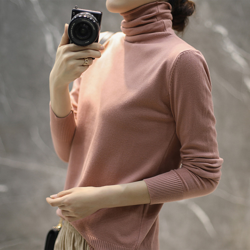 Πουλόβερ με ψηλό γιακά, χαλαρή γραμμή, μακριά μανίκια, μονόχρωτο πλεκτό, πολυεστερικό νήμα πυρήνας