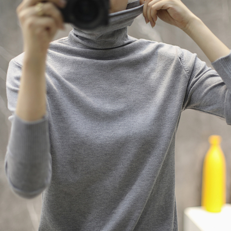 Πουλόβερ με ψηλό γιακά, χαλαρή γραμμή, μακριά μανίκια, μονόχρωτο πλεκτό, πολυεστερικό νήμα πυρήνας