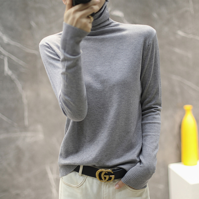 Πουλόβερ με ψηλό γιακά, χαλαρή γραμμή, μακριά μανίκια, μονόχρωτο πλεκτό, πολυεστερικό νήμα πυρήνας