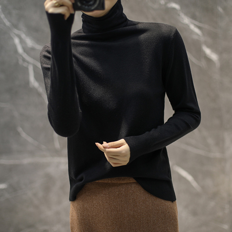 Πουλόβερ με ψηλό γιακά, χαλαρή γραμμή, μακριά μανίκια, μονόχρωτο πλεκτό, πολυεστερικό νήμα πυρήνας