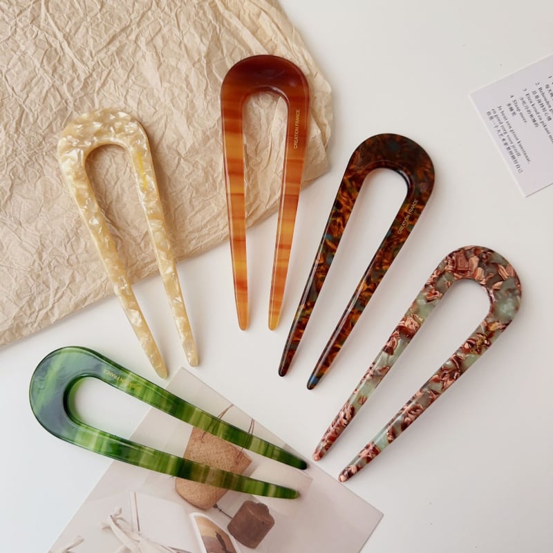 Jin Xin agrafă de păr în formă de U, placă de acid acetic, stil retro, origine Yiwu