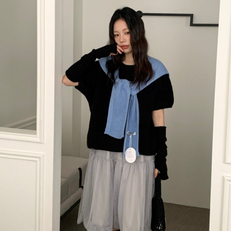 Șal tricotat în stil coreean pentru femei, fular decorativ din lână pentru primăvară și toamnă; compoziție 96% sau mai mult; stil: japonezo-coreean dulce; tricotare.