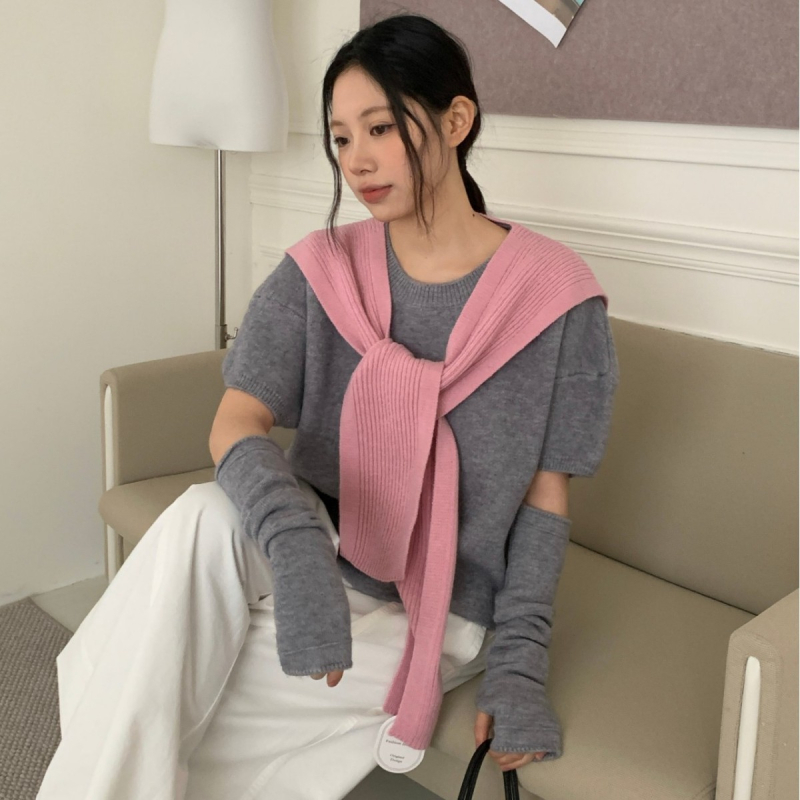 Șal tricotat în stil coreean pentru femei, fular decorativ din lână pentru primăvară și toamnă; compoziție 96% sau mai mult; stil: japonezo-coreean dulce; tricotare.