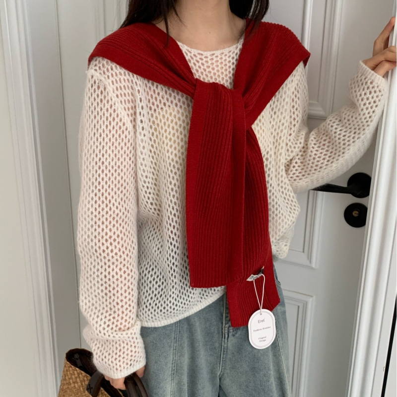 Șal tricotat în stil coreean pentru femei, fular decorativ din lână pentru primăvară și toamnă; compoziție 96% sau mai mult; stil: japonezo-coreean dulce; tricotare.