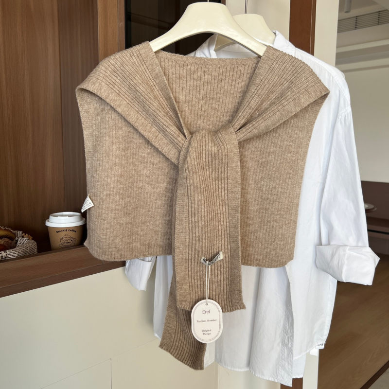 Șal tricotat în stil coreean pentru femei, fular decorativ din lână pentru primăvară și toamnă; compoziție 96% sau mai mult; stil: japonezo-coreean dulce; tricotare.