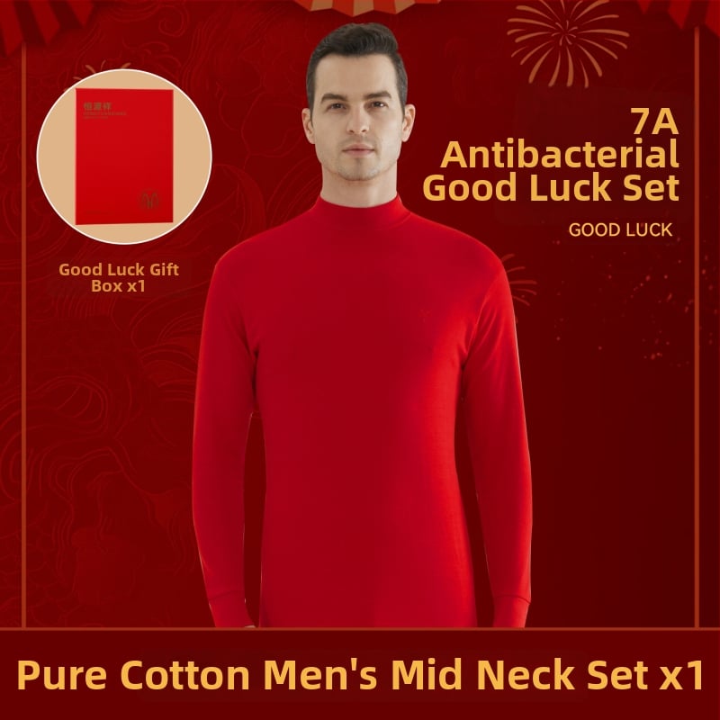 Set termic pentru bărbați din bumbac 100%, antibacterian, trei straturi, grosime extra 501–600 g/m², top cu mânecă lungă și guler simplu, pantaloni incluși