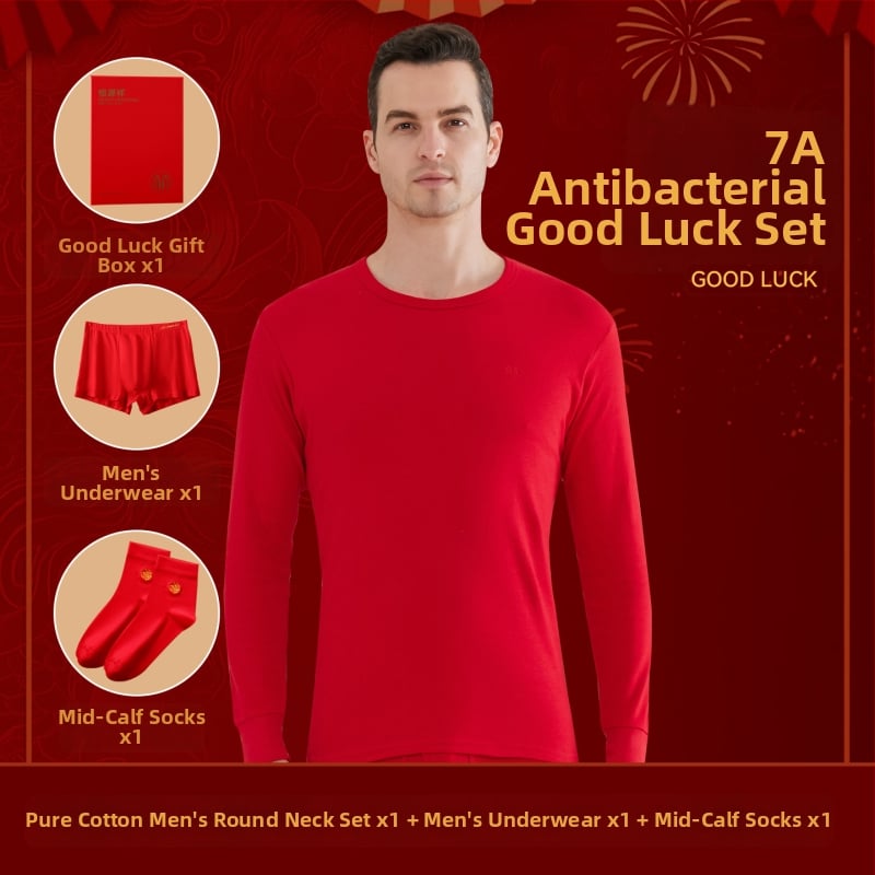 Set termic pentru bărbați din bumbac 100%, antibacterian, trei straturi, grosime extra 501–600 g/m², top cu mânecă lungă și guler simplu, pantaloni incluși