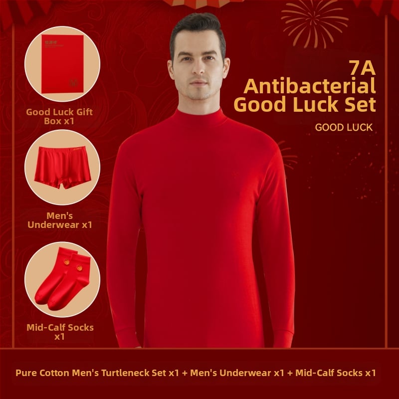 Set termic pentru bărbați din bumbac 100%, antibacterian, trei straturi, grosime extra 501–600 g/m², top cu mânecă lungă și guler simplu, pantaloni incluși