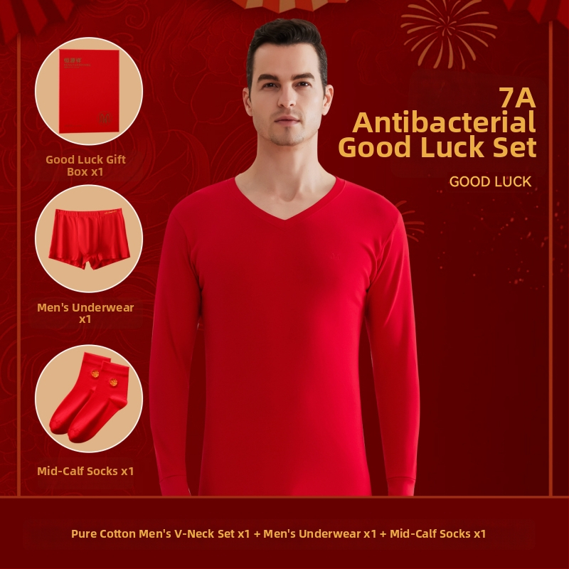 Set termic pentru bărbați din bumbac 100%, antibacterian, trei straturi, grosime extra 501–600 g/m², top cu mânecă lungă și guler simplu, pantaloni incluși