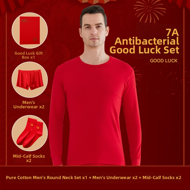 Set termic pentru bărbați din bumbac 100%, antibacterian, trei straturi, grosime extra 501–600 g/m², top cu mânecă lungă și guler simplu, pantaloni incluși