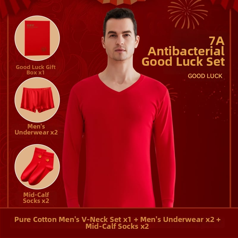 Set termic pentru bărbați din bumbac 100%, antibacterian, trei straturi, grosime extra 501–600 g/m², top cu mânecă lungă și guler simplu, pantaloni incluși