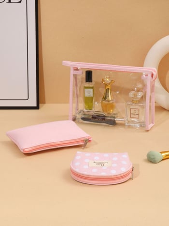 Set de trei genți transparente pentru cosmetic, PVC, capacitate mare, organizator de călătorie pentru toaletă cu separare uscat-umed