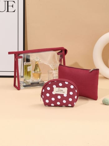 Set de trei genți transparente pentru cosmetic, PVC, capacitate mare, organizator de călătorie pentru toaletă cu separare uscat-umed