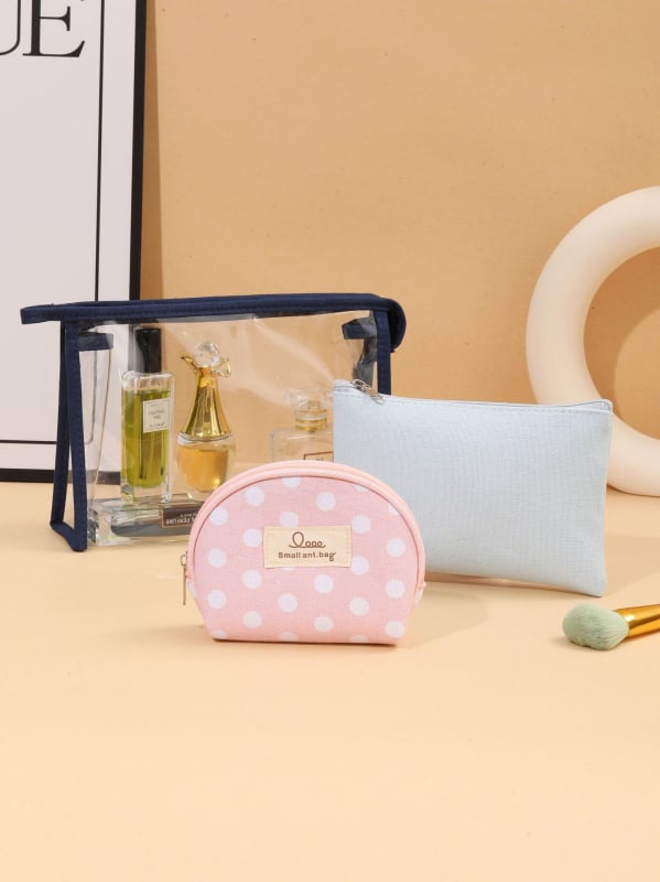 Set de trei genți transparente pentru cosmetic, PVC, capacitate mare, organizator de călătorie pentru toaletă cu separare uscat-umed