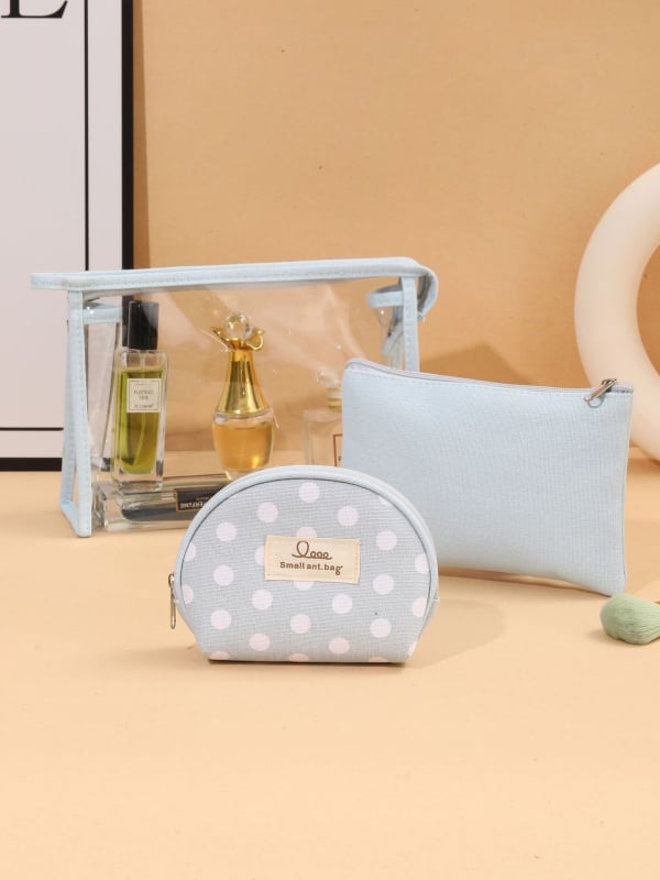 Set de trei genți transparente pentru cosmetic, PVC, capacitate mare, organizator de călătorie pentru toaletă cu separare uscat-umed