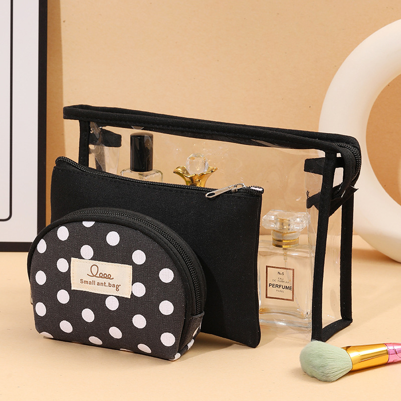 Set de trei genți transparente pentru cosmetic, PVC, capacitate mare, organizator de călătorie pentru toaletă cu separare uscat-umed