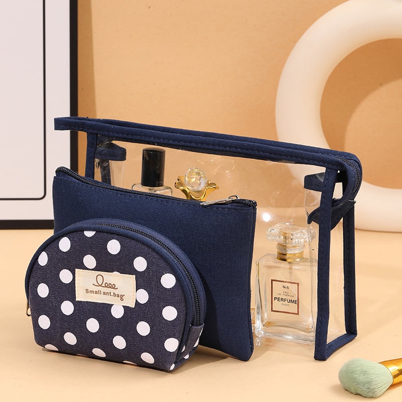 Set de trei genți transparente pentru cosmetic, PVC, capacitate mare, organizator de călătorie pentru toaletă cu separare uscat-umed