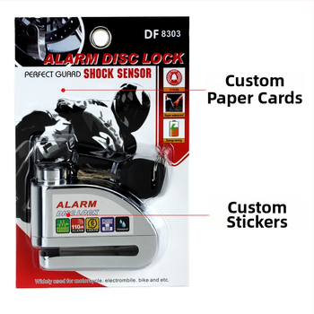 Riasztó tárcsafék-zár elektromos kerékpárhoz és motorkerékpárhoz, DF 8308, Anyag: cink-ötvözet, réz, Tömeg: 0,51 kg