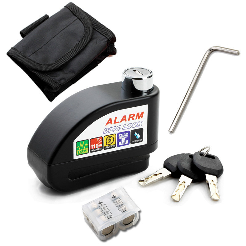 Riasztó tárcsafék-zár elektromos kerékpárhoz és motorkerékpárhoz, DF 8308, Anyag: cink-ötvözet, réz, Tömeg: 0,51 kg