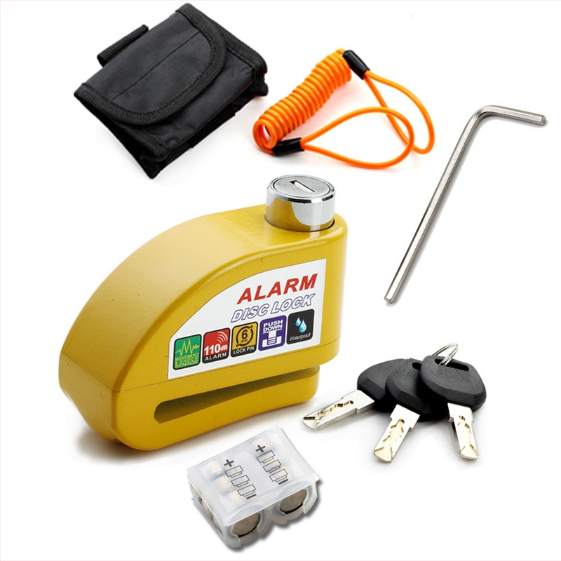 Riasztó tárcsafék-zár elektromos kerékpárhoz és motorkerékpárhoz, DF 8308, Anyag: cink-ötvözet, réz, Tömeg: 0,51 kg