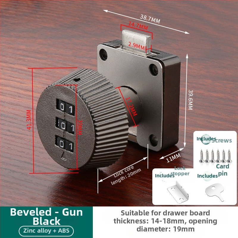 Κλειδαριά με κωδικό για συρτάρια και ντουλάπια — υλικό: κράμα ψευδάργύρου + ABS; μοντέλο: κλειδαριά με κωδικό; εφαρμογή: συρτάρια, ντουλάπια, αρχεία; τύπος: αριθμητικός κωδικός; ξεκλείδωμα: με κωδικό