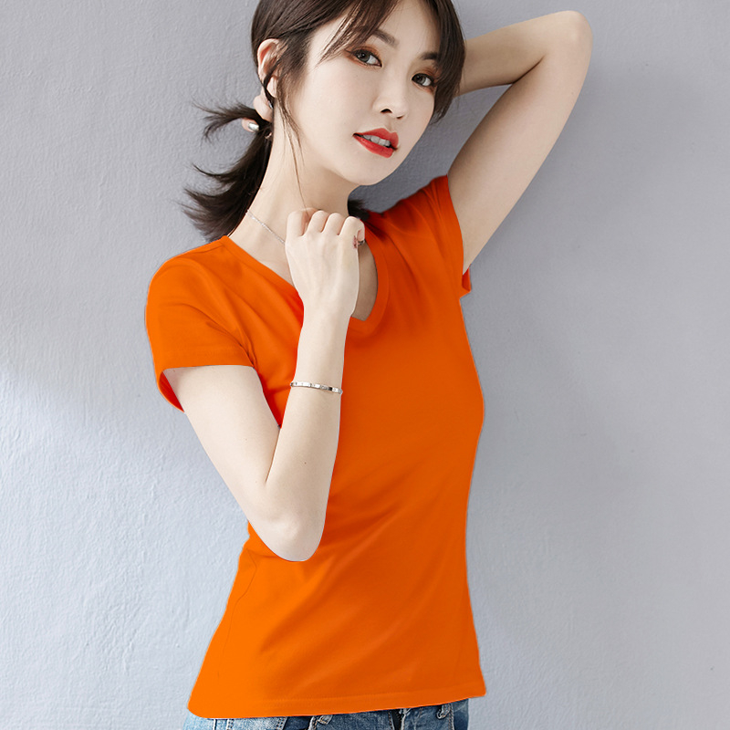 Γυναικεία βαμβακερή T‑shirt με V-λαιμό και κοντά μανίκια – κύριο ύφασμα 91–99% βαμβάκι, ελαστάν κάτω από 10%