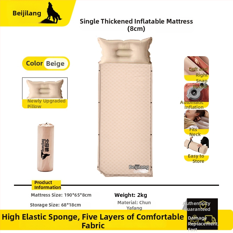 Φουσκωτό υπνόστρωμα για κάμπινγκ, για 1–2 άτομα, με χειροκίνητη αντλία αέρα, βάρος 1,25 kg, υλικά: 75D pongee + 190T πολυεστερική ταφτά