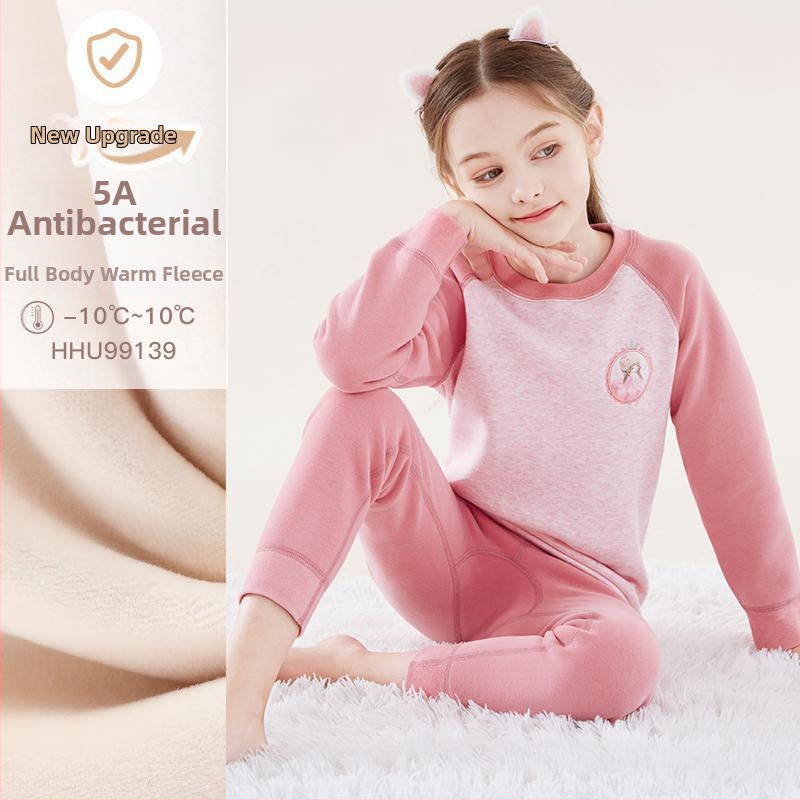 Σετ θερμικού εσωρούχου για κορίτσια, με φλίς επένδυση, από βαμβάκι, για τον χειμώνα, ηλικίες 3–8 ετών